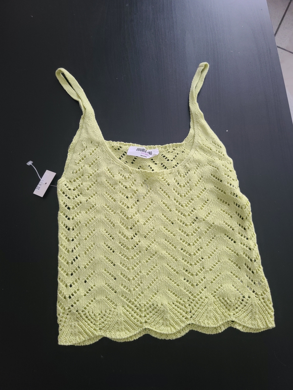 Double Zero Lemon-Green Crochet Knit Cami